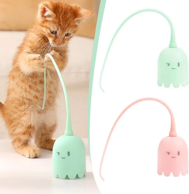 USB elettrico intelligente palla rotolante giocattolo gatti animali domestici in silicone rotazione automatica coda del mouse gattino teaser stick giocattoli interattivi per gatti