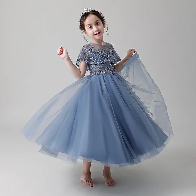 2025 Abito per bambini Puffy Girl Princess Dress Party Night Abiti da sera lunghi ricamati Vacanza Prom Girls Dress For Eid