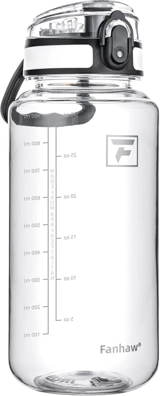 Water Bottle in Tritan Transparent 32 Oz, Without BPA and Antigoccia, with Bocca Larga and Dust Cover for Gym, Travel, School and Office