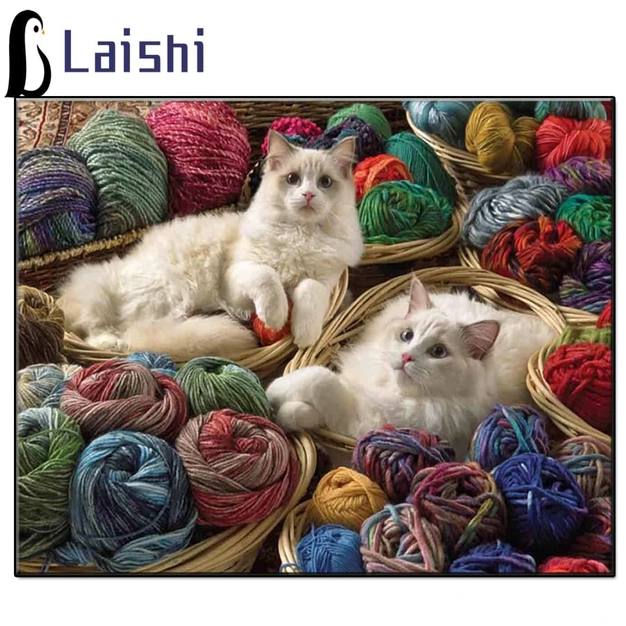 Kit di pittura diamante rotondo gatto che cammina in lana, punto croce animale, ricamo diamante mosaico, decorazione domestica, regalo di Capodanno
