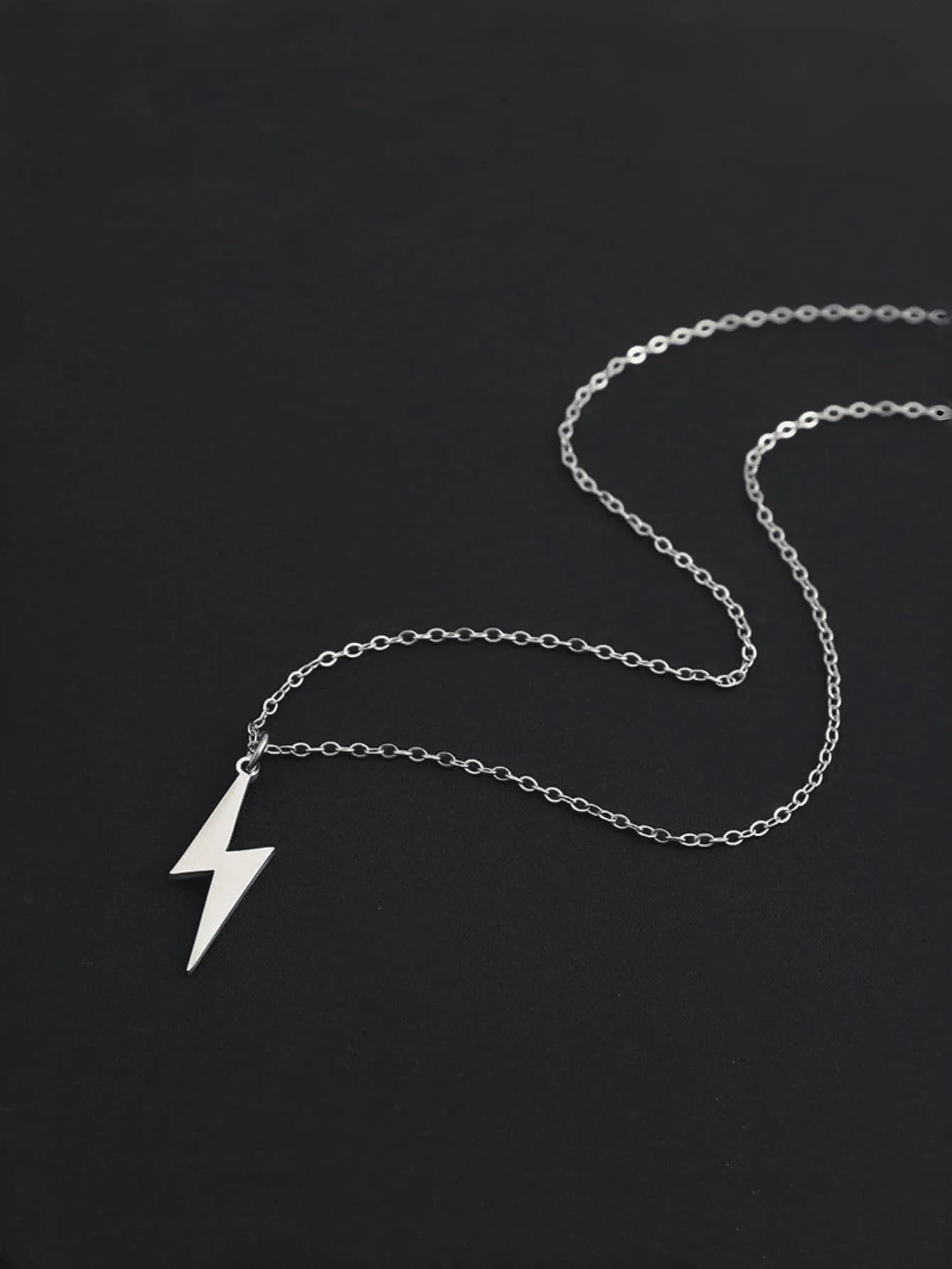 Stainless Steel Lightning Bolt Necklace For Men - Stylish Guy's Gift, Boyfriend Necklace, Curb Chain - Unisex Accessory Christma