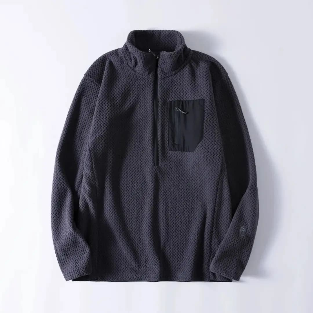 T-shirt con cappuccio e mezza zip con motivo a onde per arrampicata su roccia, escursionismo, campeggio, pesca, alpinismo, viaggi, gite e sport all'aperto