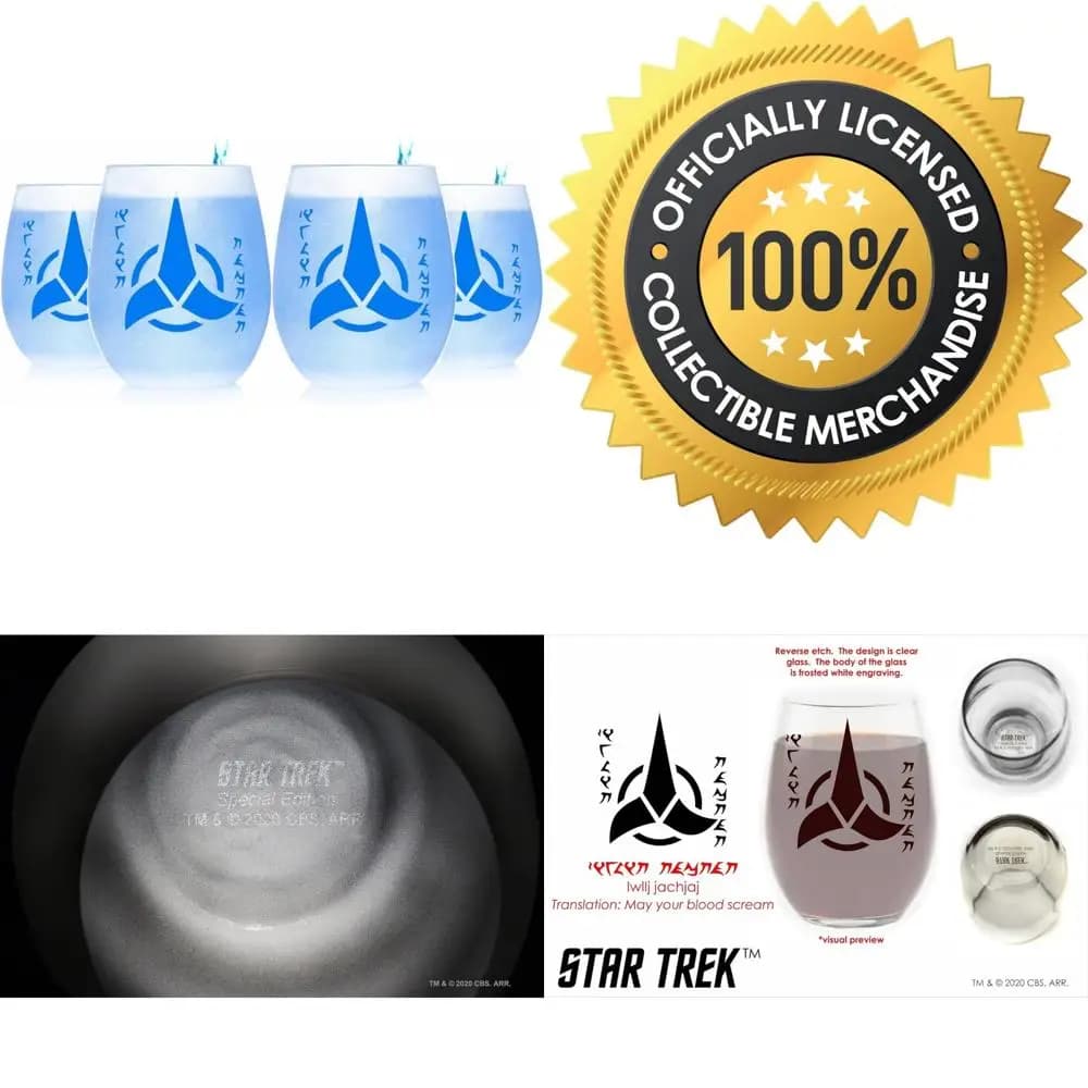 Bicchiere da vino senza stelo Klingon Cheers - Vetreria premium artigianale, con licenza ufficiale, 15 once, perfetto per i fan di Star Trek