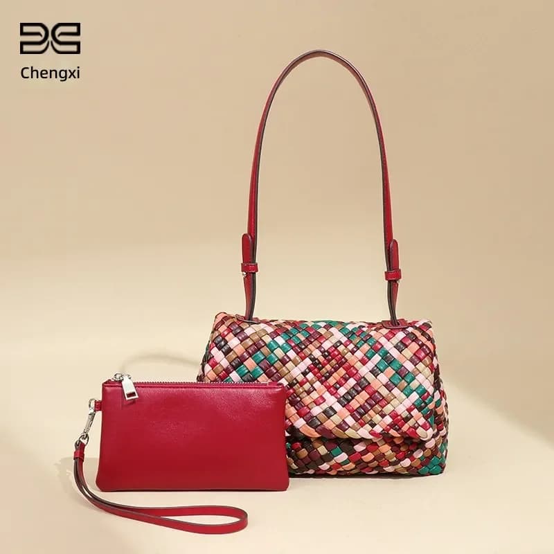 Women Hand Woven Shoulder Bag Underarm Crossbody Purse Trendy Personalized Design Versatile Niche Style for Mothers and Kids