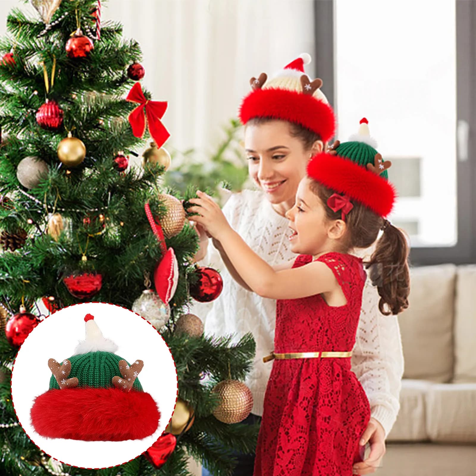 Christmas Hat New Year Cute Cartoon Kids Deer Antler Plush Hat Christmas Theme Party Family Friends Dress-Up Accessories Props
