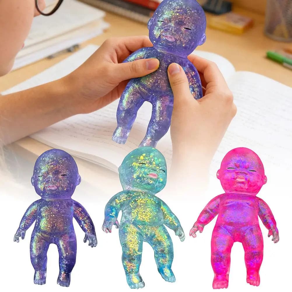 Giocattolo antistress morbido per bambini, a lento ritorno, con glitter, in TPR, bambola da schiacciare, giocattolo sensoriale antistress per bambini e adulti, regalo per alleviare l'ansia
