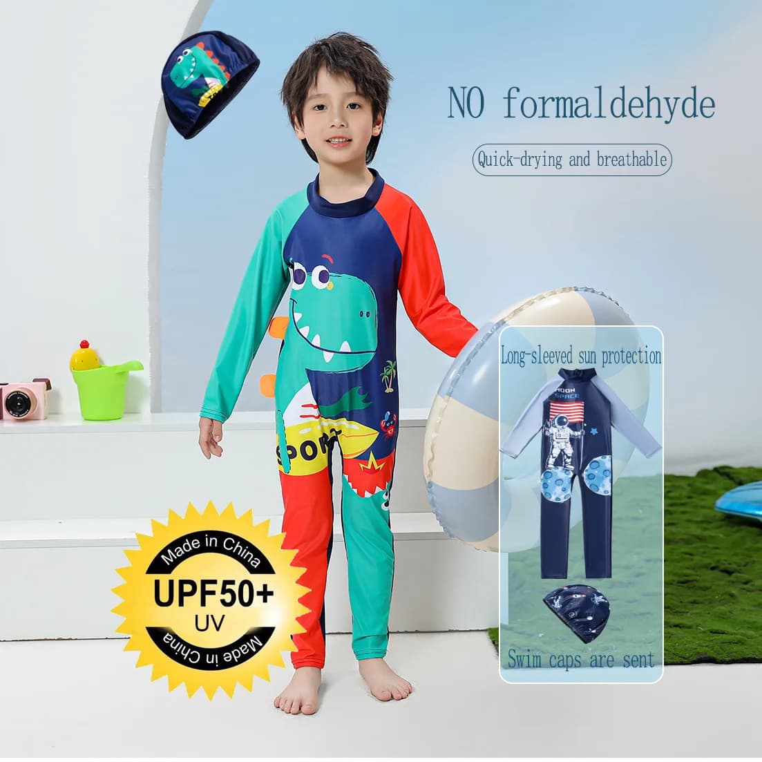 Children's Full Bathroom Costume Long Sleeved Swimwear for Boys Animated Bathroom Costumes Solar Protection Fast Drying Swimsuit Kids Jumpsuit