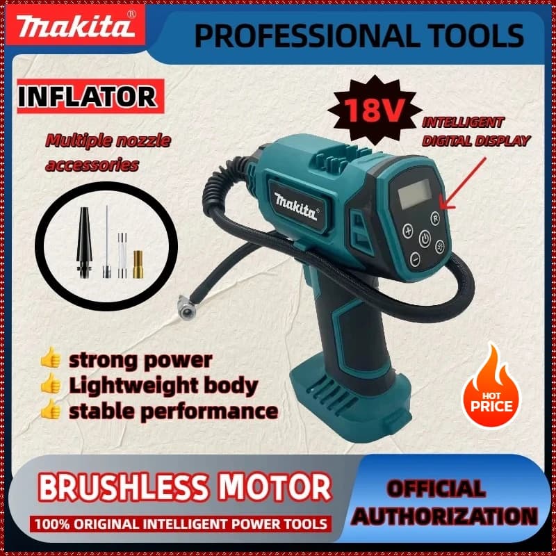 Compressore d'aria portatile Makita per auto, gonfiatore automatico senza fili, pompa elettrica per pneumatici, compressore d'aria manuale per batteria da 18V