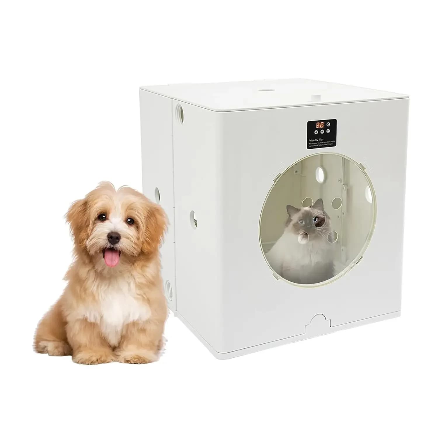 Asciugatrice Automatica per Gatti e Cani di Piccola Taglia, Box Asciugacapelli Pieghevole da 88L/79.9Qt con Controllo a Pulsante, Personalizzabile