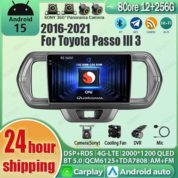 Android 15 Carplay Auto Qualcomm 2K QLED Schermo Lettore di Autoradio Per Toyota Passo III 3 2016 - 2021 DSP Stereo BT 4G di Navigazione