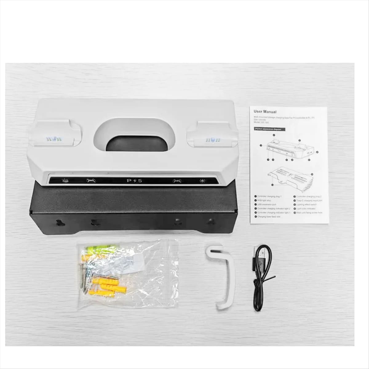 【Offerta esclusiva!】{Per kit di montaggio a parete PS5 con stazione di ricarica, supporto per cuffie, supporto per caricabatterie da muro per PS5/PS5 Slim