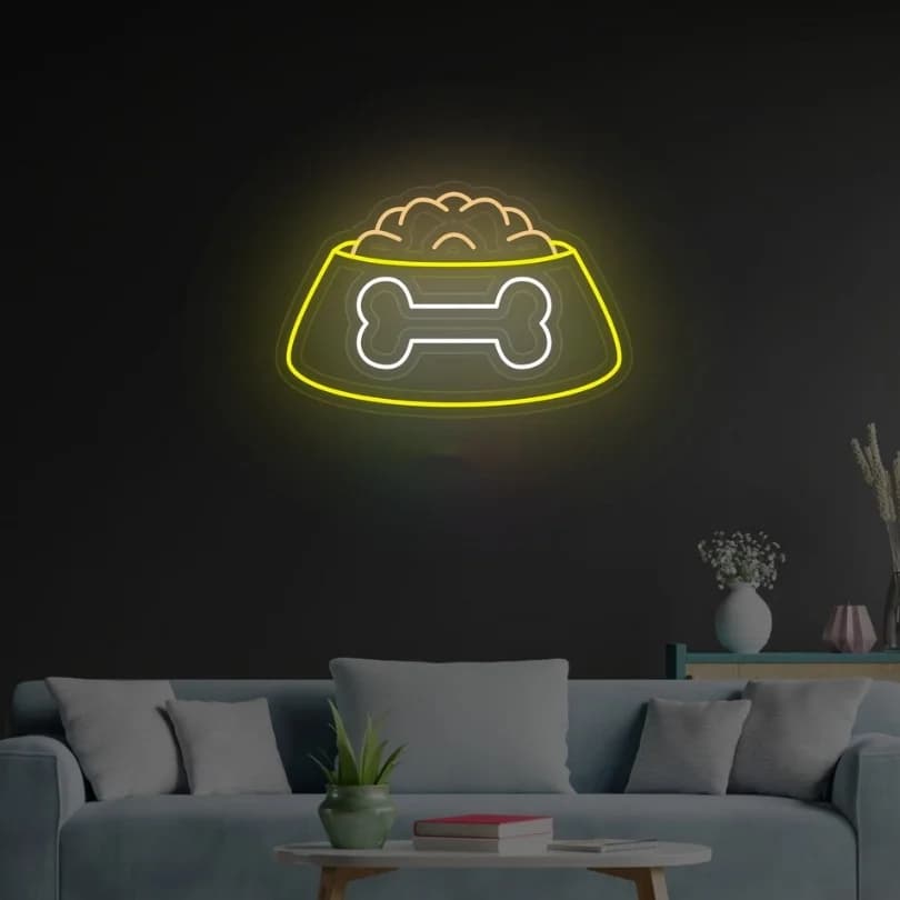 Cibo al Neon personalizzato per mangimi per animali cibo per cani in un piatto Led Neon Pet Shop insegna al neon segno di cibo per animali domestici ciotola per cani insegna al neon