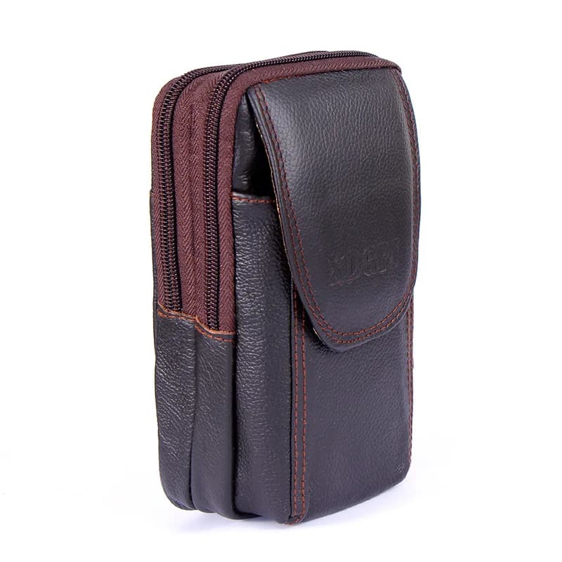Borsa da Cintura Sportiva da Uomo in Pelle di Vacchetta, Portafoglio alla Moda, Portamonete, Porta Cellulare, Ideale come Regalo
