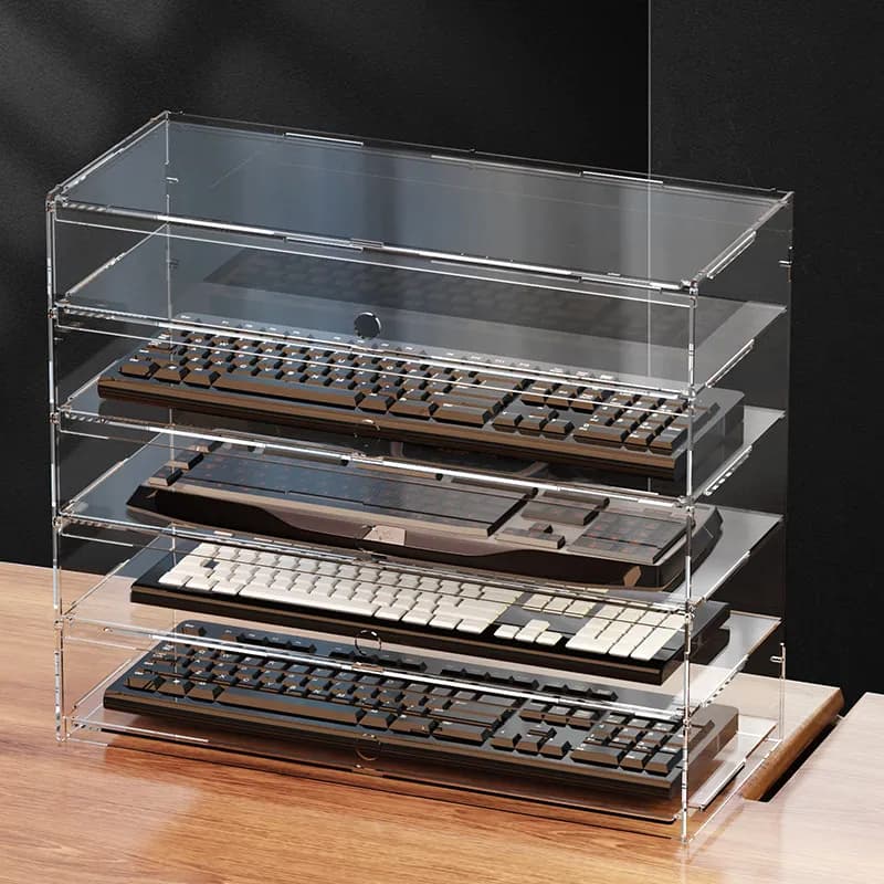 Vetrina antipolvere in acrilico trasparente premium, tastiera da ufficio, armadio portaoggetti, periferiche per computer, configurazione di giochi, organizer da tavolo