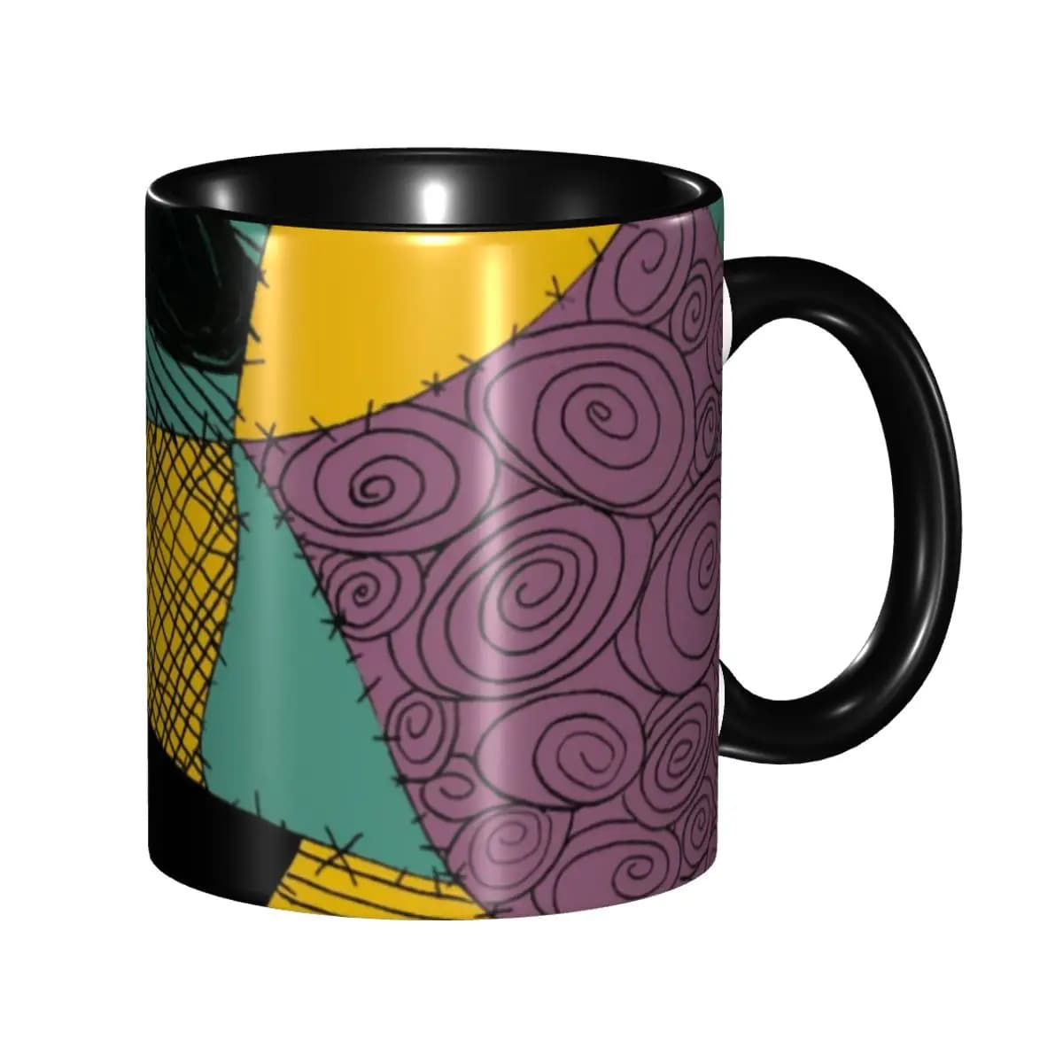 Custom Cups Inspired by Tim Burton's Horror Films, Ceramic Mug with Sally in Patchwork Dress, Creative Gift
