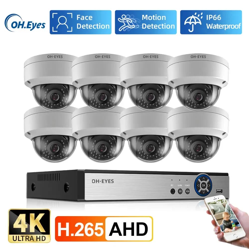 Home Security 8MP H.265 + 4CH 4K Ultra HD CCTV DVR Kit Camera System External Dome IP66 Waterproof P2P Video Surveillance Set 8CH