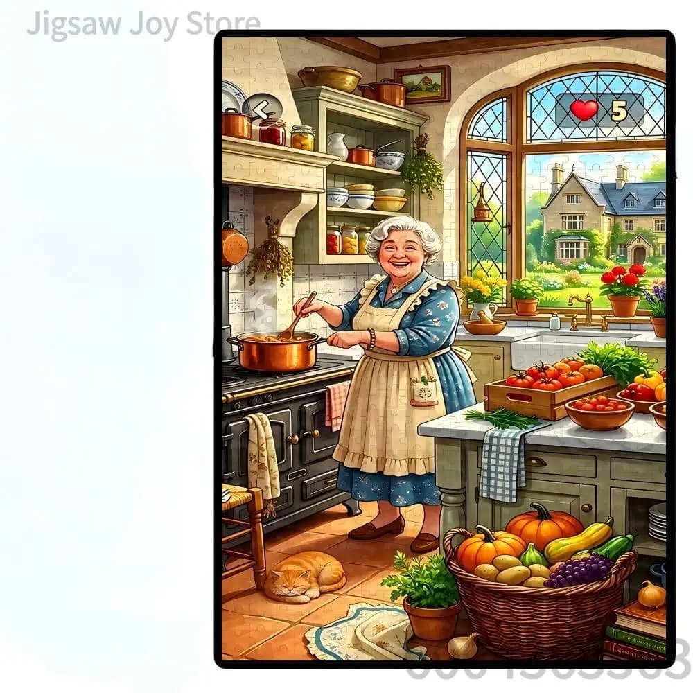 Funny Grandma & Cat Lady Jigsaw Puzzle - Cooking, Crafting & Crazy Cats, 500/1000/1200/2000pcs Paper Puzzle for Adults