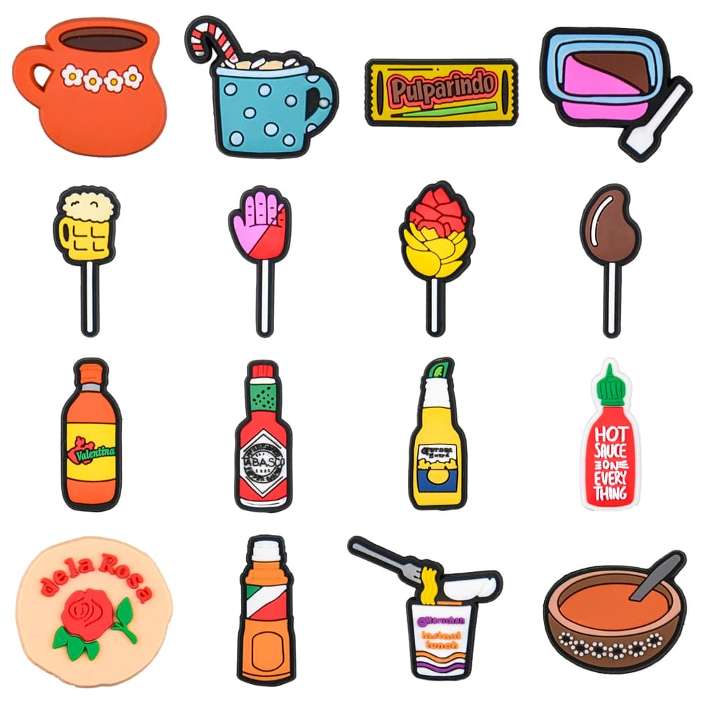 Ciondoli per scarpe messicane Snack alimentari Salsa Scarpe da birra Decorazioni Ragazzi Ragazze Zoccoli Sandali Polsino Accessori Regali per feste per bambini