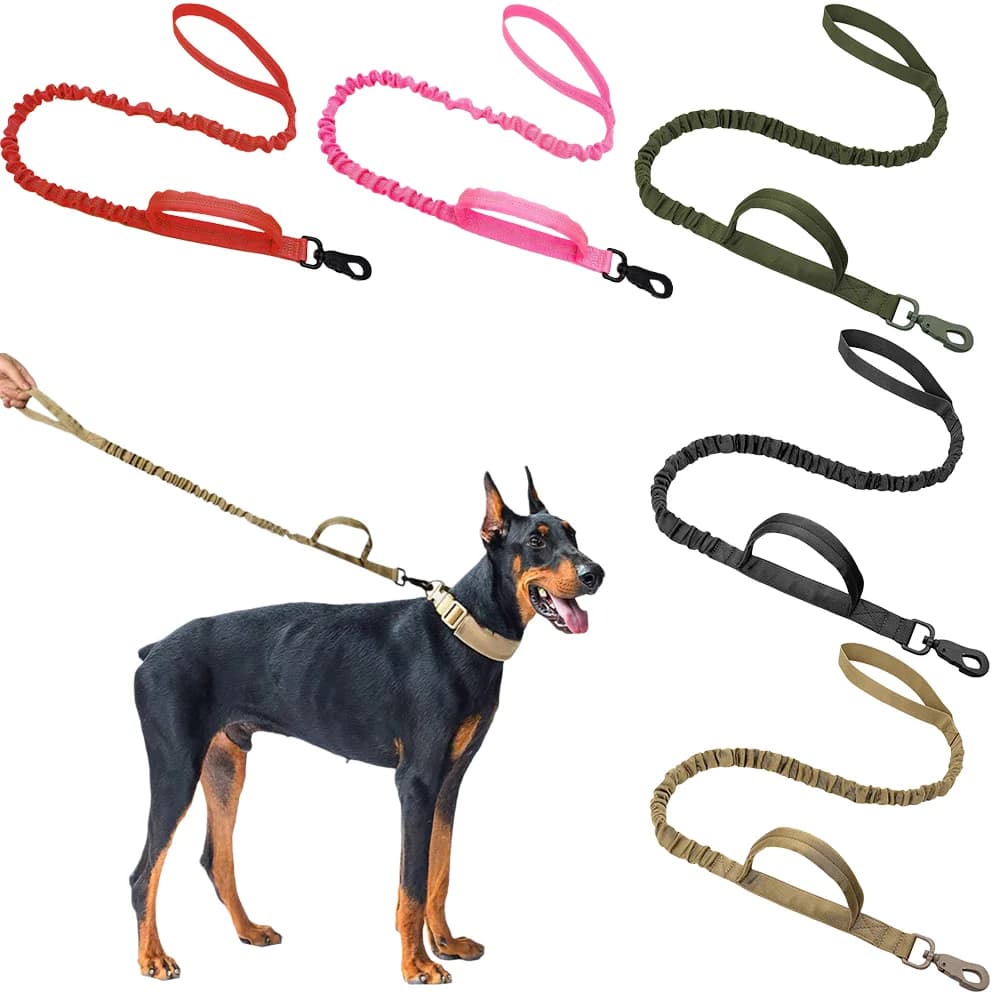 Guinzaglio da corsa riflettente 2025 per cani - Sistema di assorbimento degli urti doppio, cavo retrattile di sicurezza notturno con QuickClip