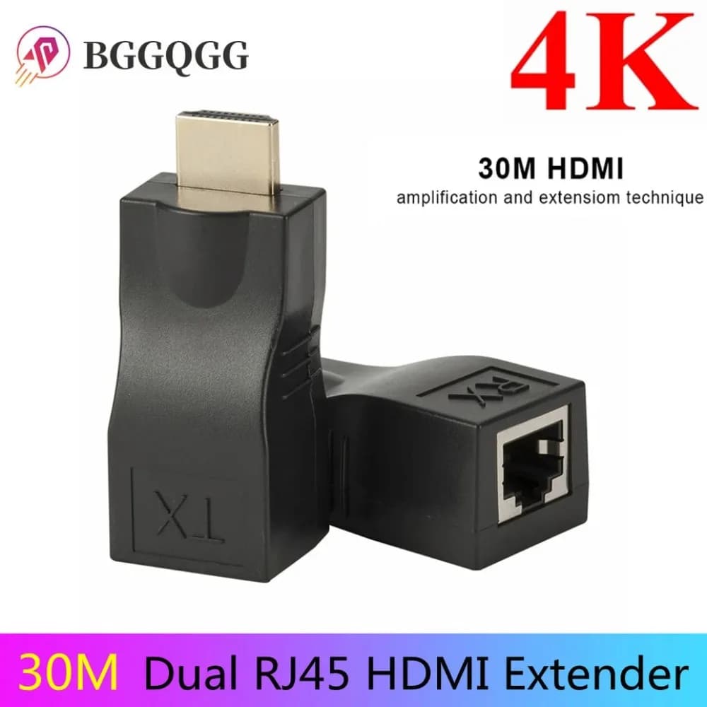 BGGQGG Estensione extender compatibile HDMI 4K fino a 30 m su cavo Ethernet LAN CAT5e / 6 UTP Porte RJ45 Rete LAN