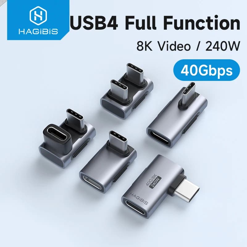 Hagibis USB C to C Adapter from 240 W 40 Gbps 8K 60 Hz Converter 90-degree USB4 Adapter for Thunderbolt 4/3 MacBook iPhone 17 Pro Tablet