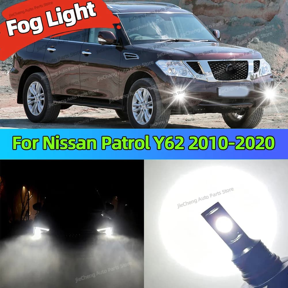 2x LED Accessories Front Fog Light Bulb 6000K Lamp for Nissan Patrol Y62 2010 2011 2012 2013 2014 2015 2016 2017 2018 2019 2020
