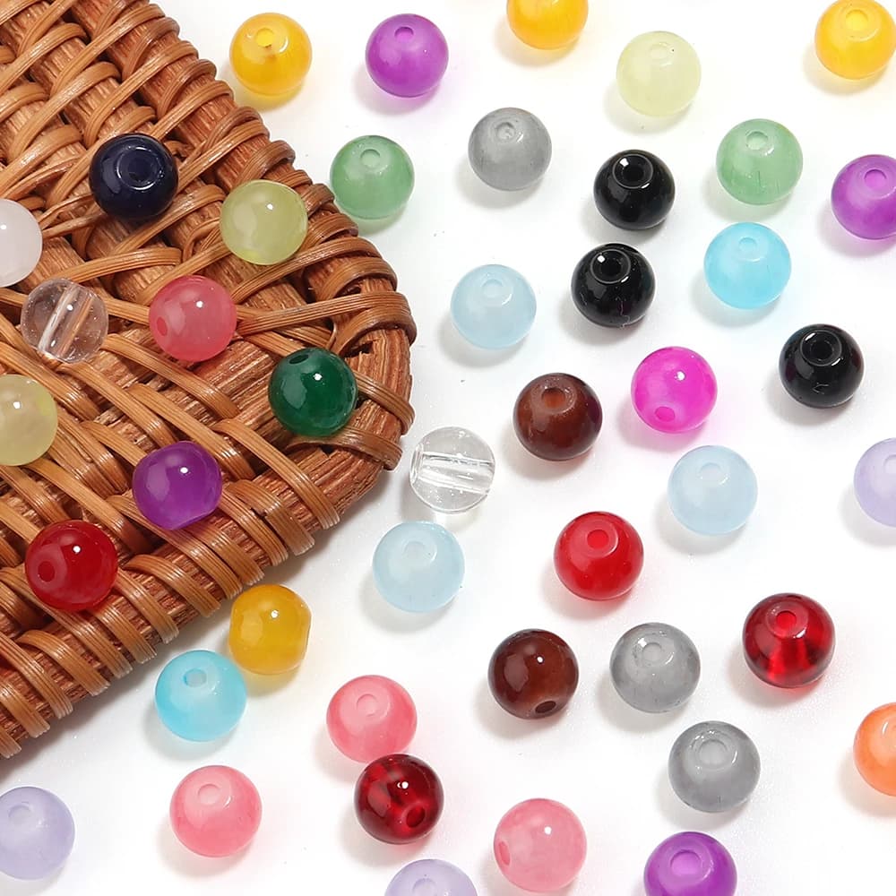 60pcs 8mm Glass Beads Colorful Round Loose Spacer Beads for Jewelry Making DIY Necklace Bracelets Earrings Key Chain Accessories