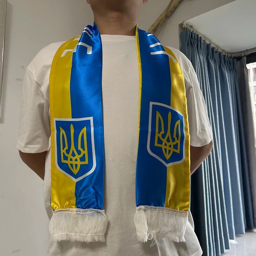 Sciarpa del Presidente Ucraino 14x135cm, Doppia Stampa della Bandiera Presidenziale Ucraina, Sciarpa in Raso Ucraino per Eventi Sportivi e Coppa del Mondo