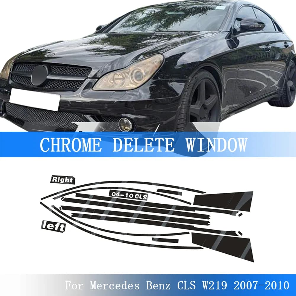 Adesivo Nero Lucido per Finestrini Mercedes Benz CLS C219/W219 2004-2010, Stile Chrome Delete Blackout