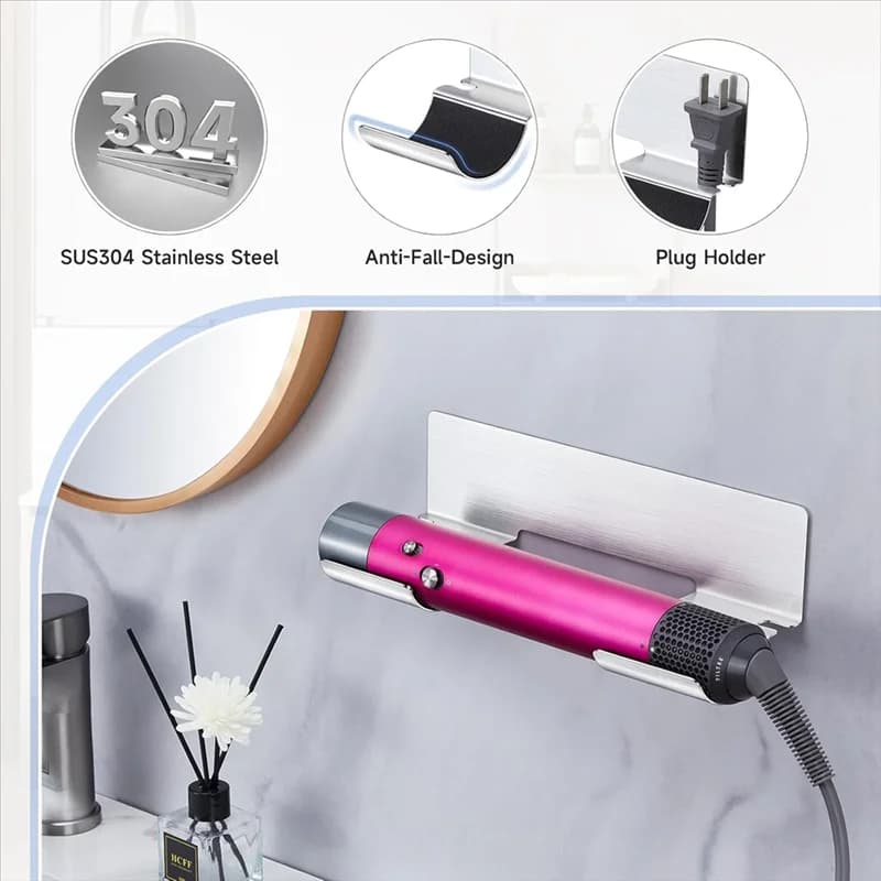 TFORU-2PCS Hair Dryer Holder Wall Mounted Hair Straightener Dryer Hair Stand Bathroom Organizer Shelves Washroom Organization