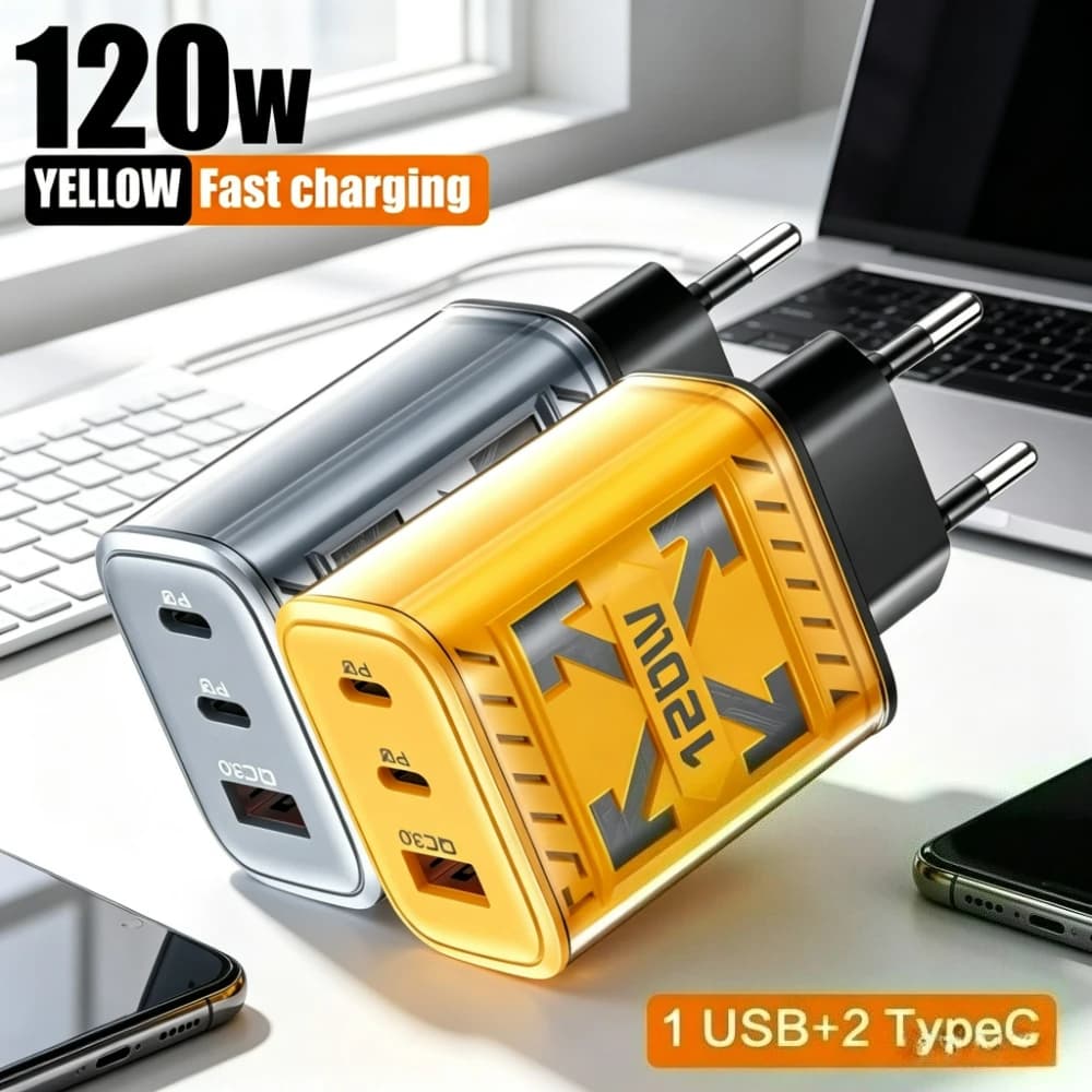 120W USB Fast Charger PD QC3.0 Mobile Phone Power Adapter High‑Speed Phone Charger For iPhone Xiaomi Samsung S24 Travel Charger