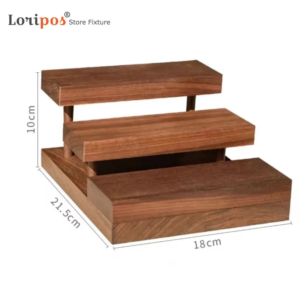 Supporto per anello in legno di noce a tre strati Supporto per anello in legno Scaffale per anello da tavolo Espositore per gioielli Espositore per anelli in blocco di legno