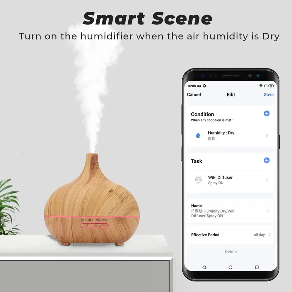 B51CNEW! Tuya Wifi Humidifier Essential Aroma Oil Diffuser Smart Home 400Ml Air Humidifier Mist Maker For Alexa EU Plug