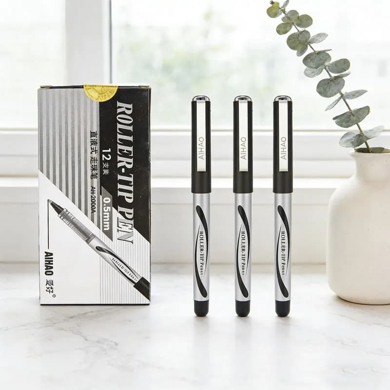 Forniture per ufficio 12 penne roller a inchiostro liquido diretto, penne per firma, penne a base d'acqua, penne gel per studenti, punta a proiettile 0,5 mm, penne nere