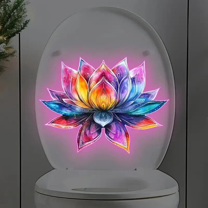 Adesivo Luminoso per WC a Forma di Loto, Decorazione Murale per Bagno, Impermeabile in PVC, Autoadesivo, Decorazione Casa