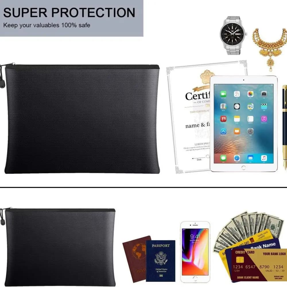 Fireproof Document Bag Waterproof Cash Holder Portable Money Pouch Safe Storage Organizer For Passport Files Home Office