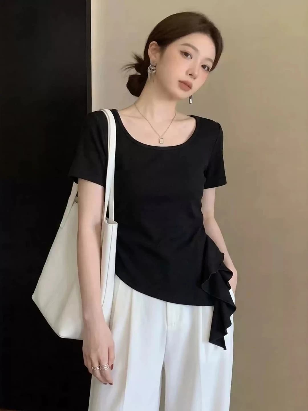 Slim Fit Pure Cotton Short Sleeve T-Shirt Women Summer plus Size Conceal Meat Waist Cut Korean Style Commute Creative Pattern
