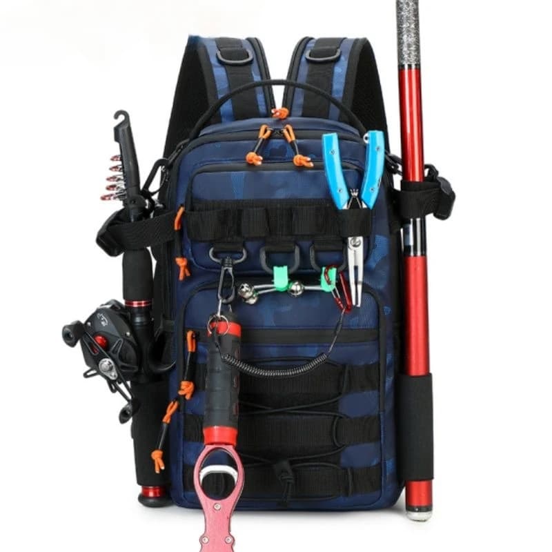 Zaino da pesca con porta canne, borsa da petto Molle, marsupio multifunzione, zaino da spalla per escursioni all'aperto, borsa grande