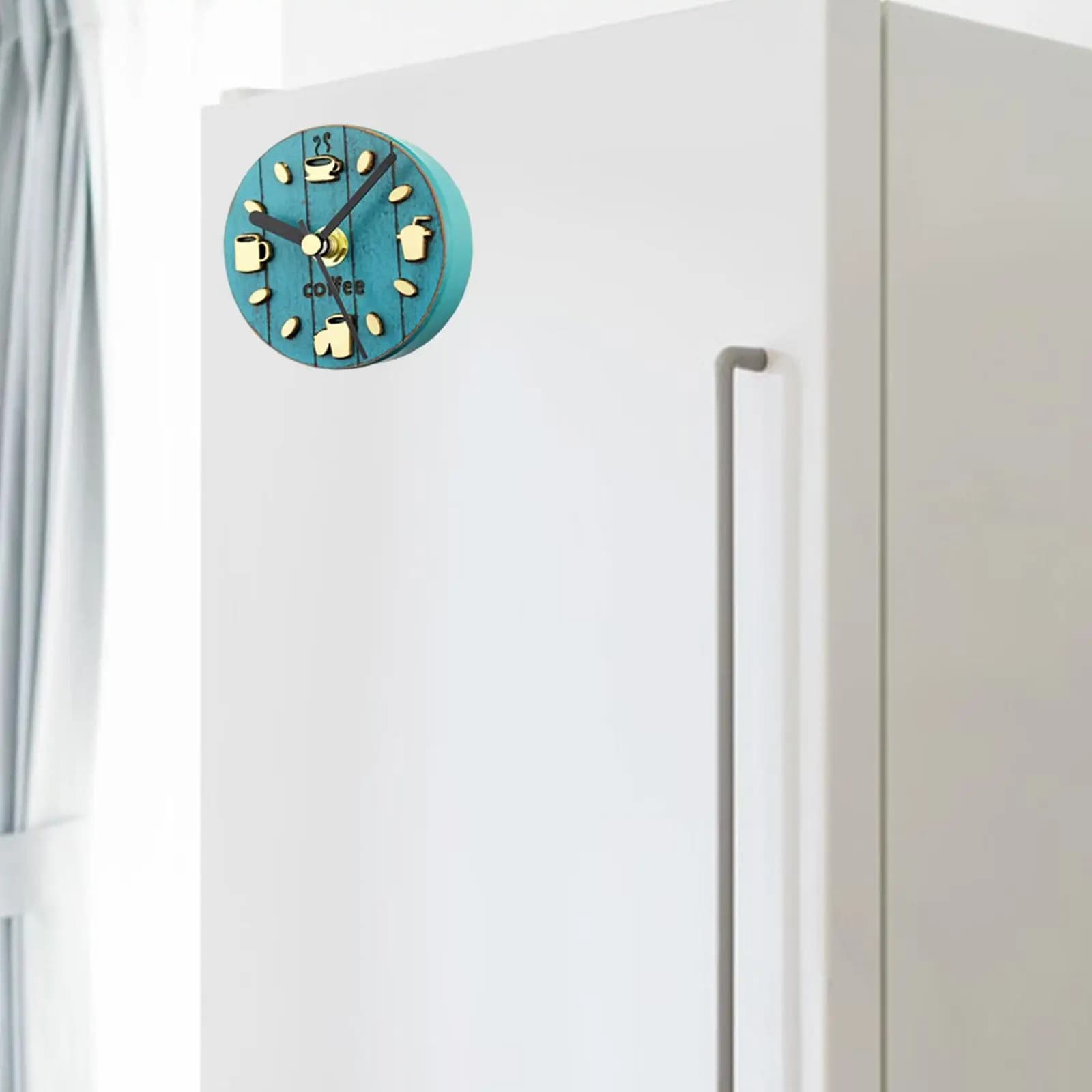 Refrigerator Magnet Clock Round Battery Operated Coffee Cup Wall Sticker for Home Kitchen Decor