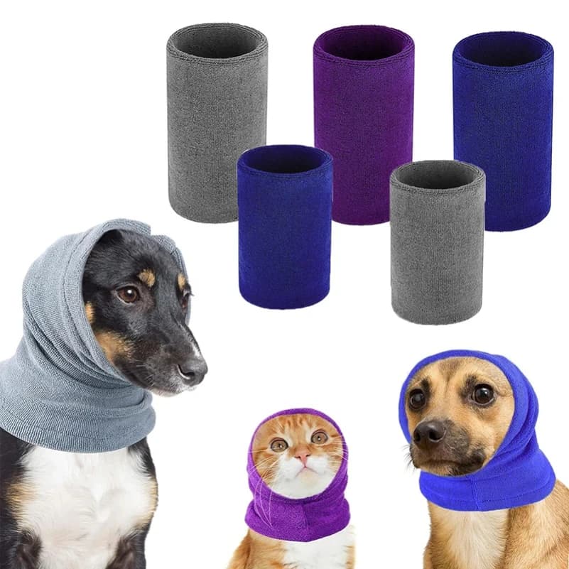 Toelettatura del cane Paraorecchie Fascia calda Copri orecchie Collo Cappello Cancellazione del rumore Sciarpa Collare Insonorizzato Ansia Bagno per animali Manicotto silenzioso asciutto