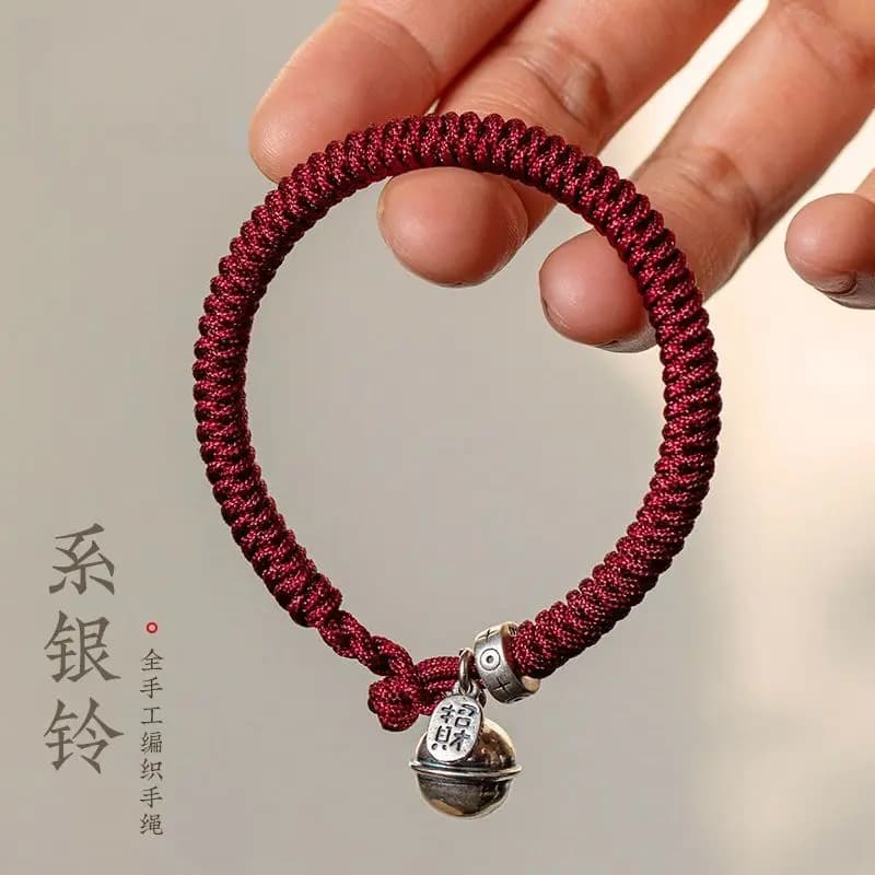 Hand-Woven Diamond Knot Hand Rope Guardian Amulet Foot Silver Bell Red Rope Lucky Bracelets Women's Gift Tibetan-style Jewelry