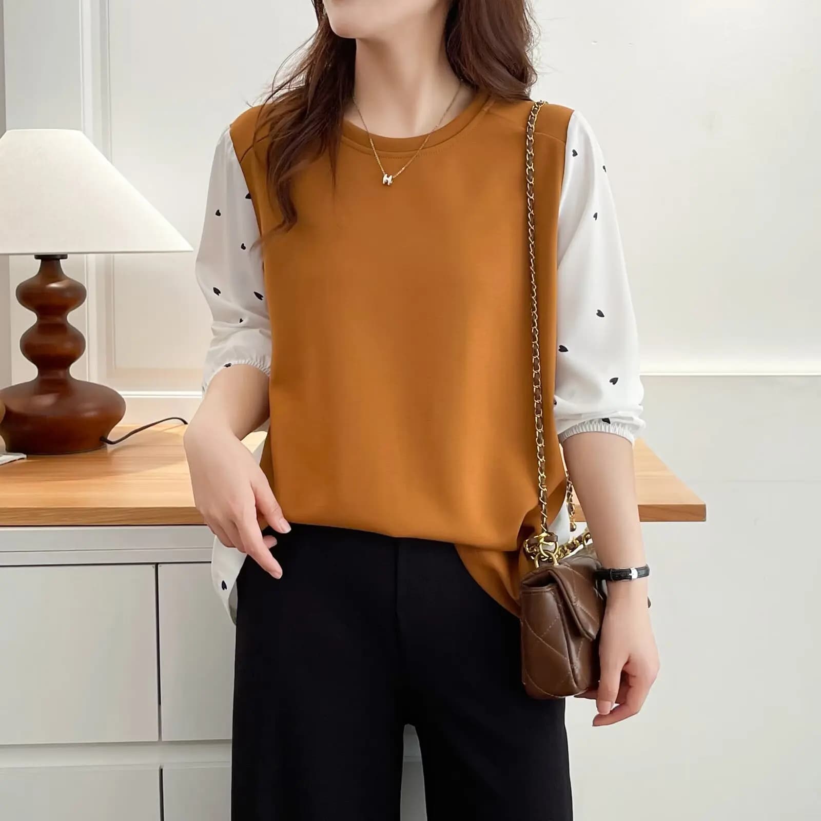Fashion Plus Size Women's Blouses Autumn New Style Chiffon Patchwork Long Sleeved Top Stylish Fake Two Pieces 2521