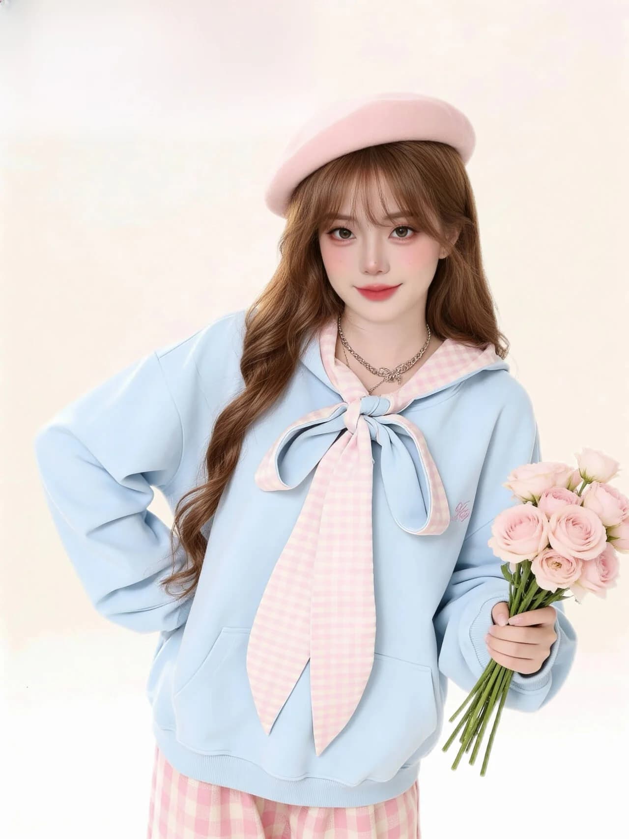 Sweet School Style Hoodie Women's Loose Long Sleeve Overhead Jacket 2025 Style Bow Tie Hooded Sweatshirt Comfortable Fit