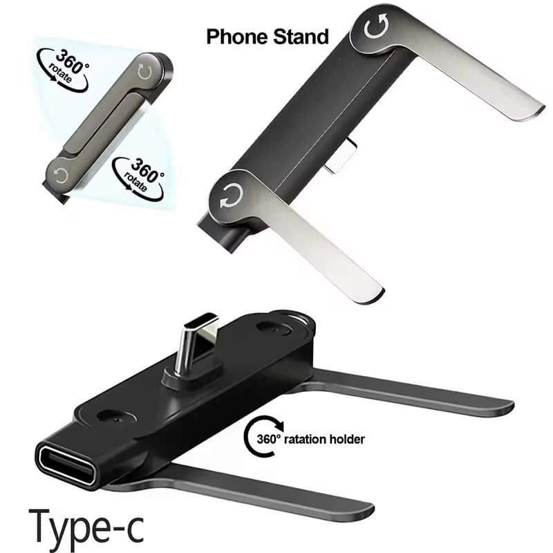 Flat Type C Phone Charging Bracket Adapter 240W Fast Charging Support OTG Foldable Desktop Mount Stand for Mobile Phone Tablet