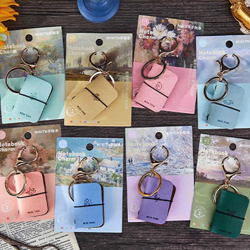 Mini Pu Leather Keychain Notebook - Monet-Inspired Impressionist Art Travel Journal, Undated Pages, Compact and Portable for Daily Use and Gift Planning