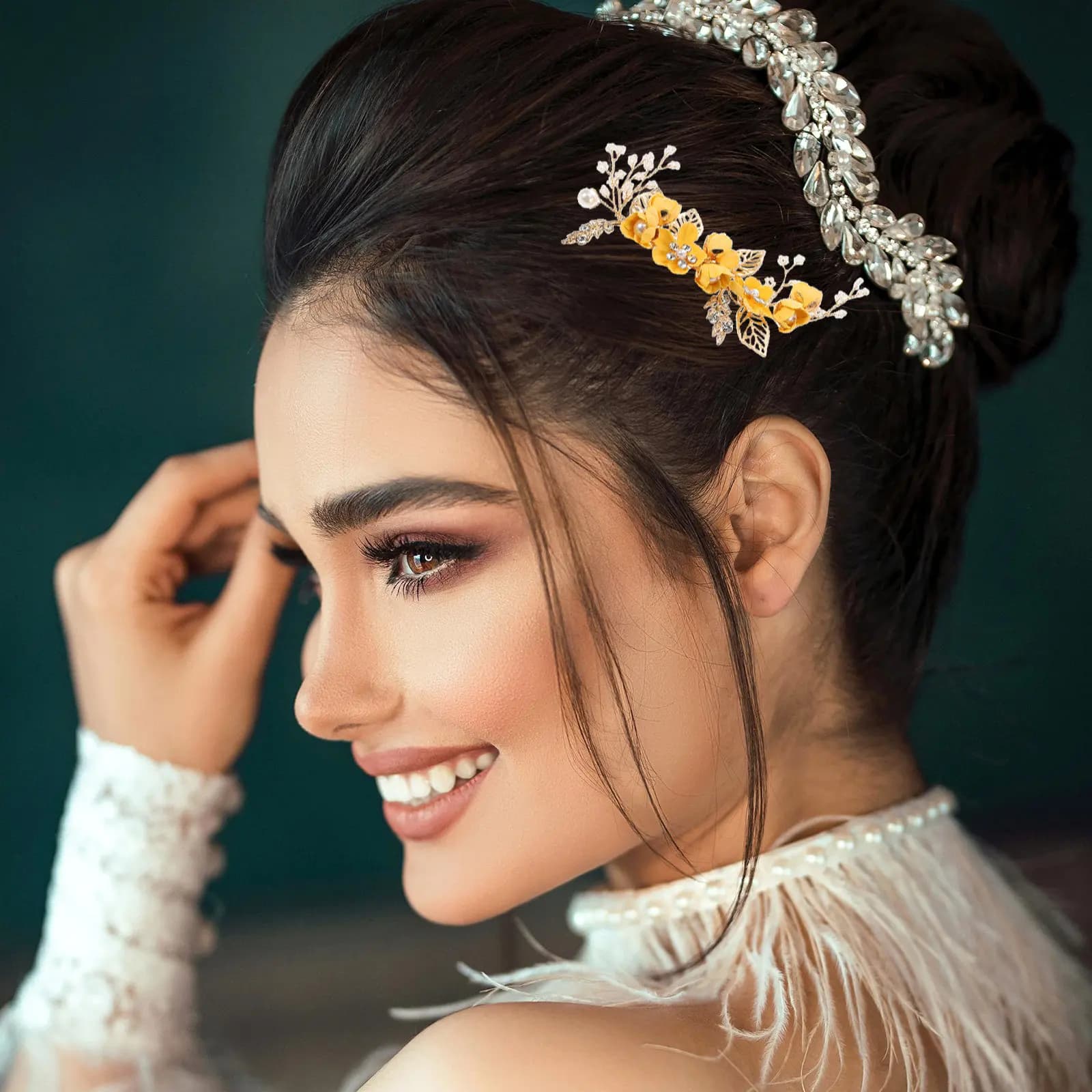 Set di pettini per capelli floreali da sposa con strass, fermaglio decorativo floreale elegante per matrimonio, accessorio per damigelle, compleanni e appuntamenti