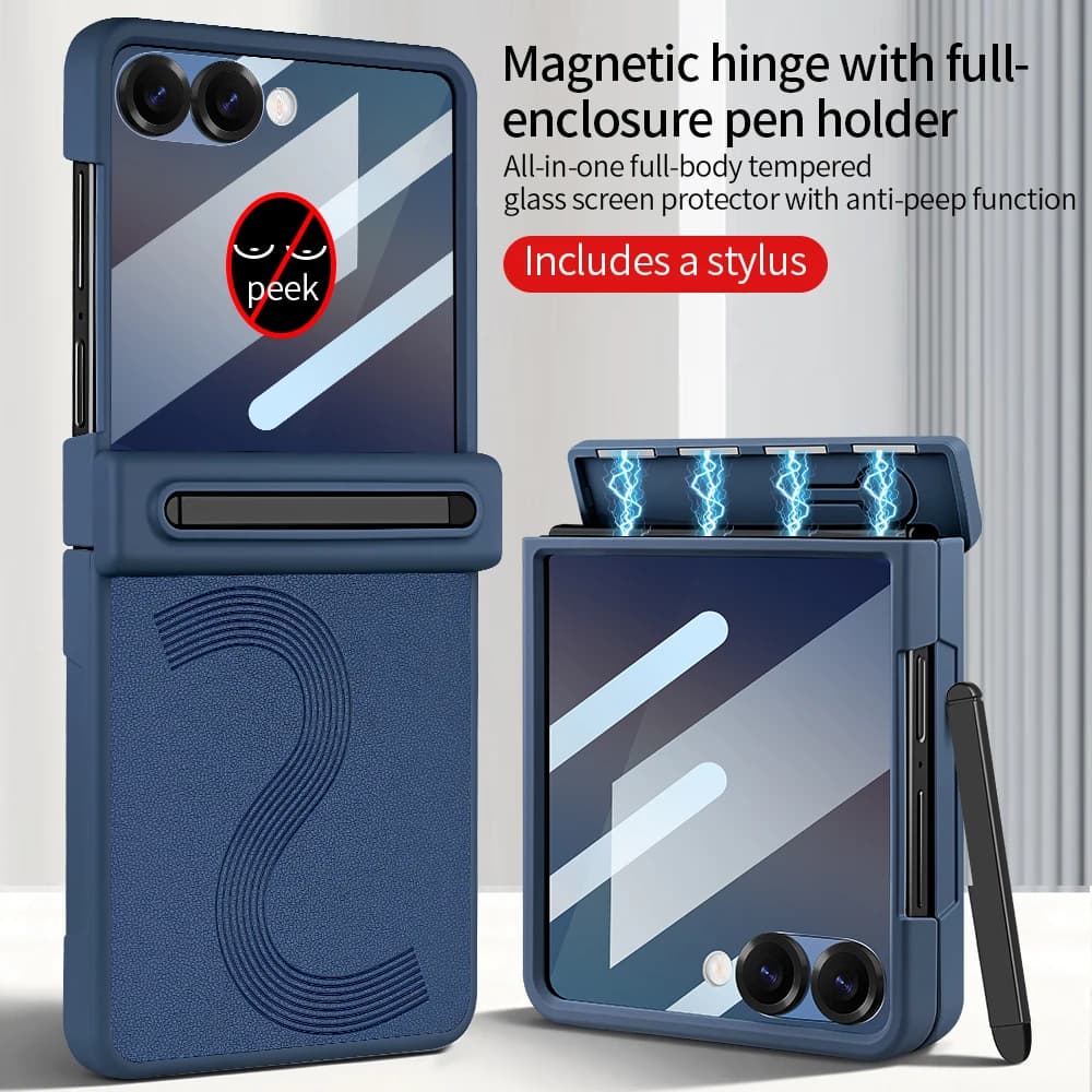 Custodia in Pelle di Lusso per Samsung FLIP 7 6 con Protezione Completa, Protezione Schermo in Vetro Temperato Preinstallata e Cover per S Pen