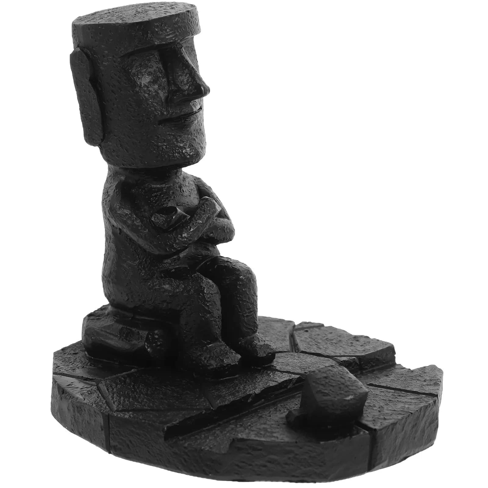 Statua Moai in Resina, Decorazione da Scrivania, Supporto Creativo per Telefono, Portapenne, Scultura Decorativa per Ufficio e Casa