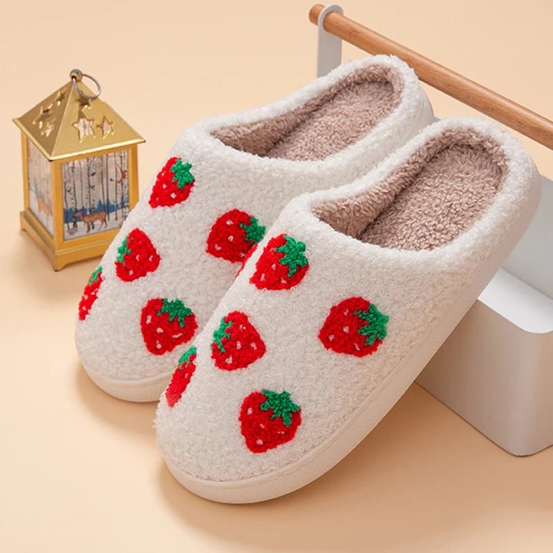 Pantofole da donna a forma di fragola, da casa, autunno inverno, di design, per coppia, da interno, soffici, antiscivolo, morbide, taglie grandi