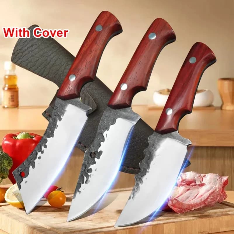Wood Handle Stainless Steel Kitchen Chef Boning Knife Hand Forged Blade Butcher Slicing Meat Fruit and Vegetables Portable Knife